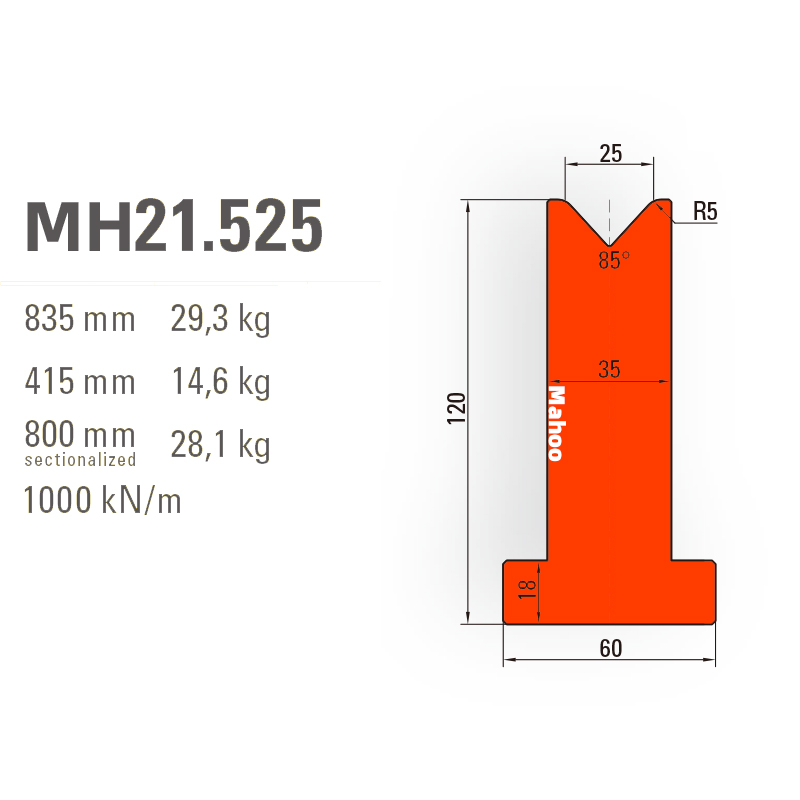 马赫折弯机模具-百超T型折弯下模-V25-85°（86°/88°）-H120