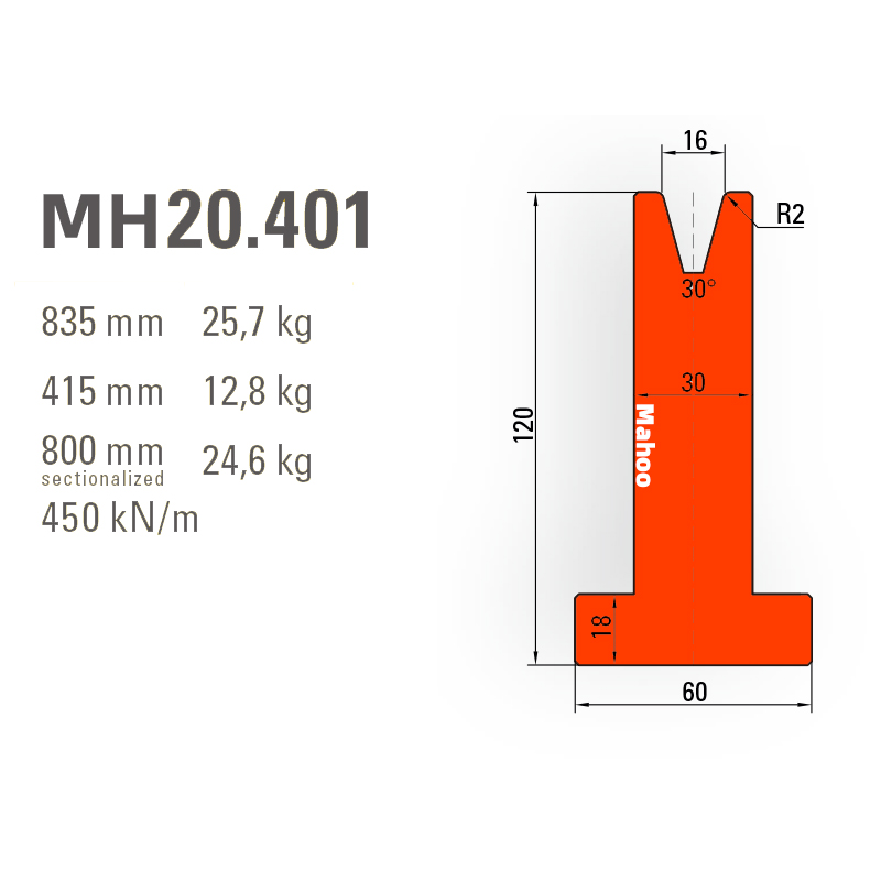 马赫折弯机模具-百超T型折弯下模-V16-30°-H120